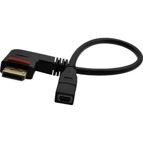 30cm DisplayPort male Angle 90 Degree to Mini DisplayPort Female with Connector clasp control button Adapter cable