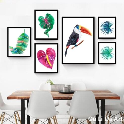No frame tropical rainforest plants parrot canvas printings oil painting printed on canvas home wall art decoration pictures