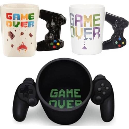 1Pcs 350mL/380mL Game Over Ceramic Mug Gaming Style 3D Gamepad Controller Handle Coffee Milk Juice Mug Office Tea Cup Gamer Gift