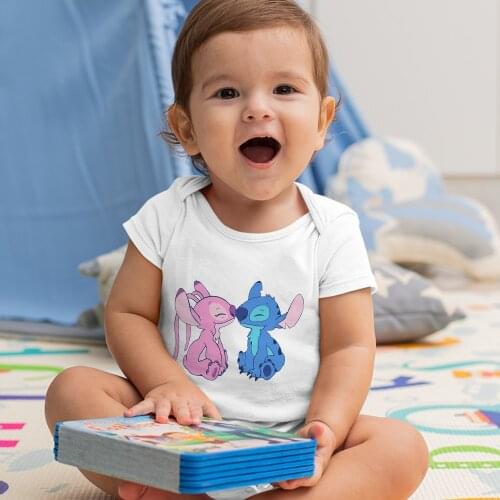 Disneys Lilo & Stitch Newborn Romper Summer New Products Dropship Harajuku Korean Style Cartoon Pattern 0-24M Baby Onesie Print