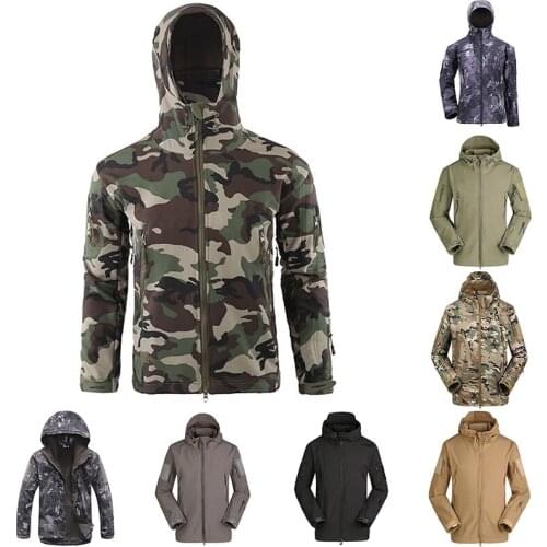 Tactical Jacket Men Outdoor Military Camouflage Waterproof Soft Shell Jackets Mens Winter Warm Fleece Flight Coats Hunt Clothes