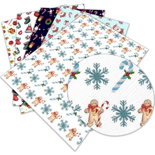 Faux Leather Sheets Printed Christmas Day Cartoon Gifts for Bow Centers DIY Decoration Crafts A4 22*30CM