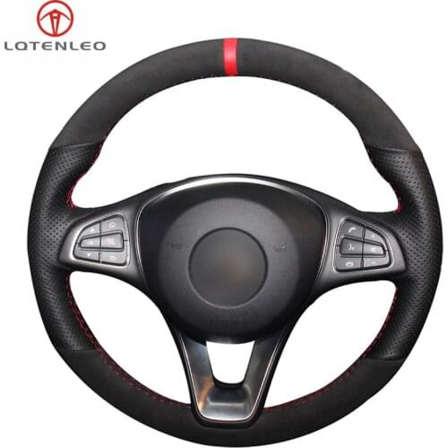 LQTENLEO Car Steering Wheel Cover Black Genuine Leather Suede for Mercedes Benz C180 C200 C260 C300 B200 E200 E300 CLS260 CLS300