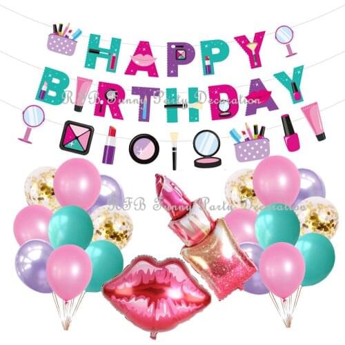 Make Up Spa Party Decorations Happy Birthday Banner Lipstick Balloons Cake Topper Toys for Kids Girl Birthday Party Baby SHower