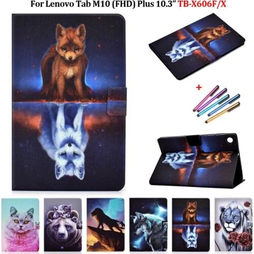 Fashion Wolf Fox Animal Tablet Funda For Lenovo Tab M10 FHD Plus Case PU Leather Cover for Lenovo Tab M10 Plus tb-x606f tb-x606x