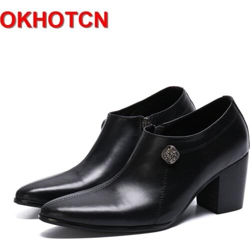 Side Zipper Mens Shoes High Heels Italian Shoe Brand Thick Sole Oxford Shoes Rhinestone Large Sizes Mens Dress Boots High Heels