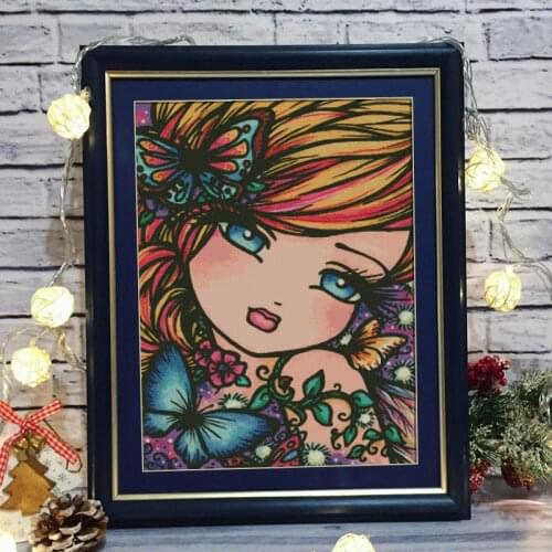 Butterfly Princess cross stitch kit DMC brand thread animal dog count canvas fabric embroidery handmade needlework