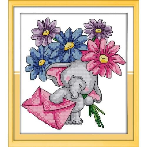 The elephant messenger cross stitch kit aida 14ct 11ct count printed canvas stitches embroidery DIY handmade needlework
