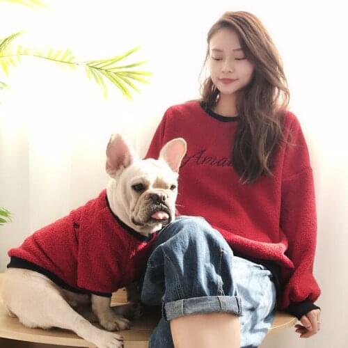 Dog clothes autumn and winter Plush Pet parent-child clothes thickened Teddy Plush Dog Sweater dog clothing