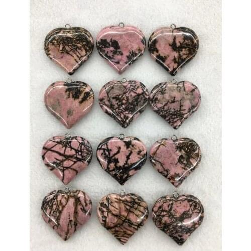 Wholesale 5pcs/pack Natural Rhodonite Bead Pendant,40mm Hearts Gem Stone Pendants Stone Jewelry