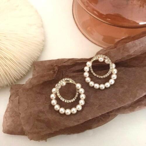 Korean Rhinestone Pearl Circles Earrings For Women 2020 New Jewelry Elegant Earing