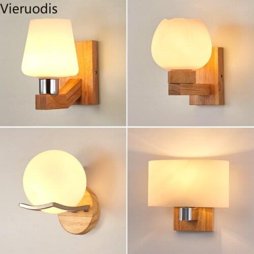 Nordic Wooden Wall Lamp Modern Industrial Glass LED Wall Light for Bedroom Bedside Living Room Mirror Light Home Decor Luminaria