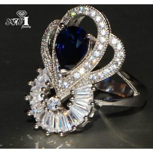 YaYI Jewelry Fashion Princess Cut 5.6 CT Blue Zircon Silver Color Engagement Rings wedding Rings Party Rings