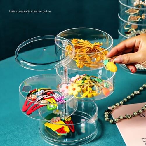 Women Jewelry Storage Box Transparent New Design Fashion 4-Layer Rotatable Jewelry Accessory Storage Tray with Lid Birthday Gift