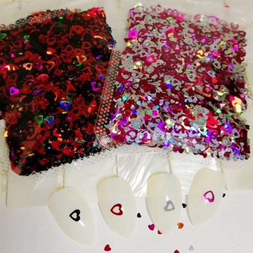 Hollow Heart Nail Glitter Holographic Love Black Butterfly Nail Art Charms Romantic Valentine Nails Accessories Decorations