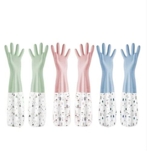 2Set Household Gloves Rubber plus velvet thickening Multifunctional Kitchen washing bathroom living cleaning gloves