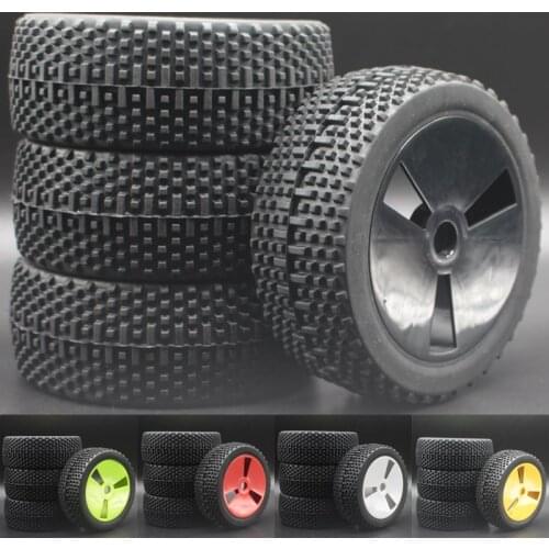 4PCS White Black Green Yellow Red RC 1:8 Off Road Car Buggy Rubber Tires & Plastic Wheel Rims HUB HEX 17 mm 83-801