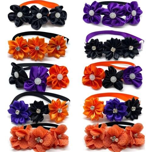 50/100PCS Halloween Pet Dog Decorations Products Neckties Pet Cat Dog Tie Small Dog Flowers Collars Diamod Bowtie Pet Supplies