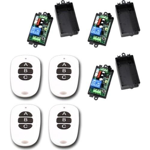110V 220V 1CH Wireless Remote Control Switch 4pcs Transmitter with 3-Button 3pcs Receiver for Appliances Gate Garage Door