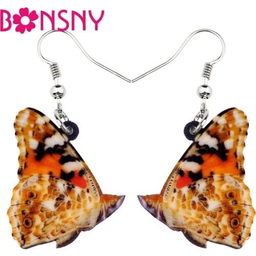 Bonsny Acrylic Floral Spotted Butterfly Insect Earrings Big Dangle Drop Fashion Summer Tropic Jewelry For Women Girls Teens Gift