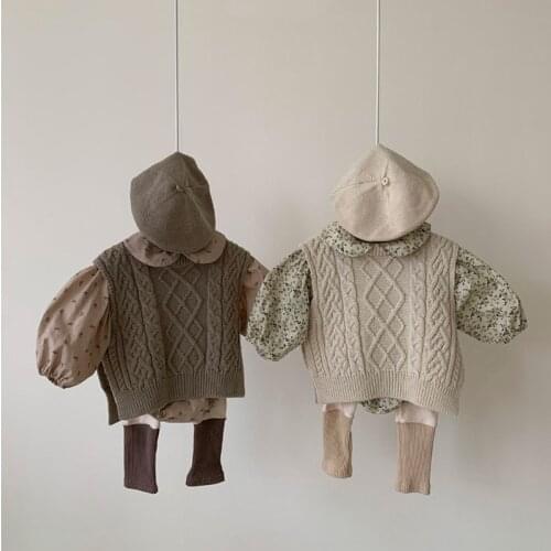 Korean Baby Kids Fashion Twist Sweater Vest Toddler Boys Girls Cotton Loose Knit Waistcoat Children Pullover Outerwear