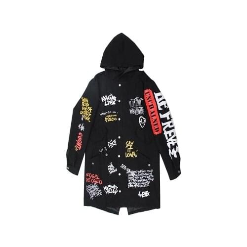 Harajuku Hooded Long Bomber Jacket Coat Women Clothes Hip Hop Coat Flowers Jackets Women Men Tops Couple Long Sleeve Basic Coats
