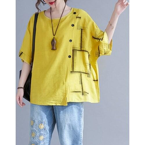 2021 New Arrival Fashion Summer T Shirts Loose Tops Button Cotton Looze Cozy Thin Soft Women Casual T Shirt Tees Tshirt