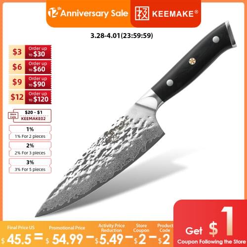 KEEMAKE 6.5" inch Chef Knife Kitchen Knives Japanese Damascus AUS-10 Steel Razor Sharp 60HRC G10 Handle Chefs Knife Cutter Tool