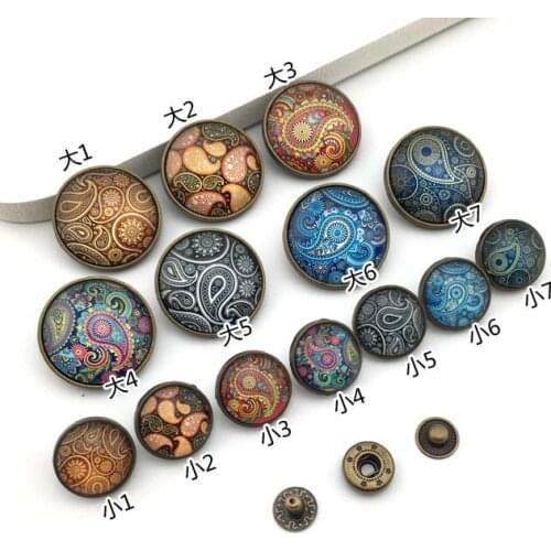 Cashew flowers pattern round antique brass Snap button small 18MM big 28mm DIY Handmade Sewing quilt Bag accessories 6pcs/lot