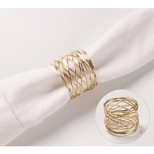 Hot Selling Cheap New Wide Round Gold Napkin Rings Metal Cross Hollow Silver Napkin Holder for Wedding Party Table Decoration