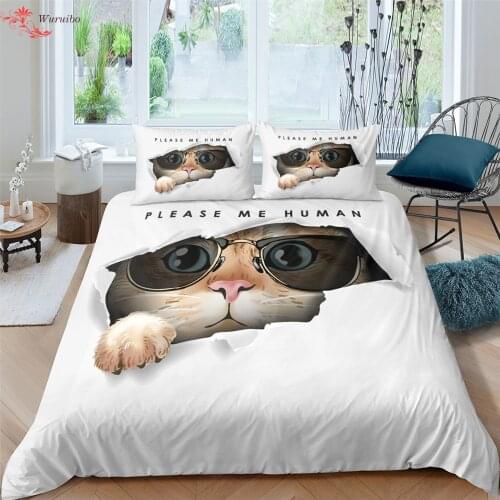 Homesky Christmas Cat Duvet Cover Bedding Set King Single Full Double Size Cute Cat Bed Cover Comforter Cover 2/3pc Bedclothes