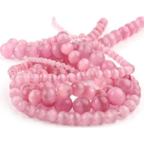 Natural Stone Pink Cat Eye Beads Round Loose Spacer Moon stone Beads For Jewelry Making DIY Bracelet 15"Inches 4 6 8 10 12mm