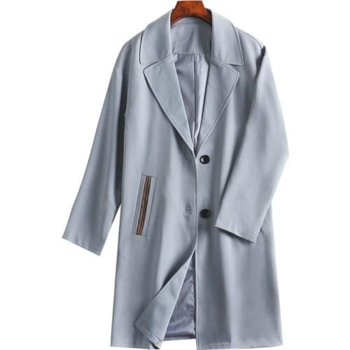 2019 New fashion plus size XL-5XL trench coat women spring autumn long sleeve windbreaker female casual top blue outerwear G624