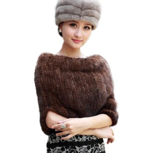 2018 Fashion New Arrival Winter Knitted Mink Fur Shawl Women Warm Real Fur Poncho Ladies Ring Scarf High Quality Knitted Scarf
