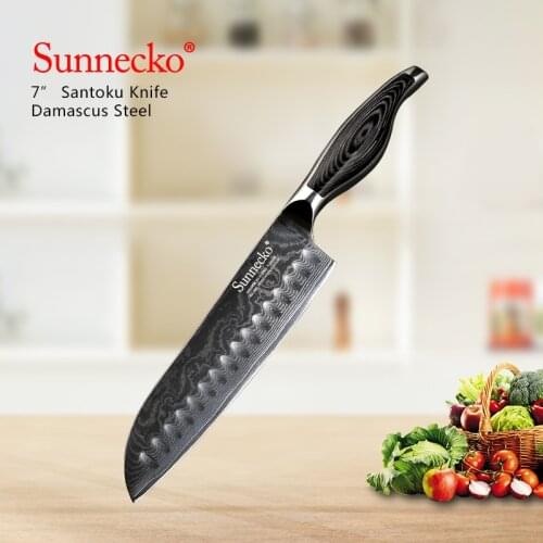 SUNNECKO 7" inch Santoku Knife Kitchen Knives Japanese Damascus VG10 Steel Sharp Blade Pakka Wood Handle Meat Cutting Tool Knife