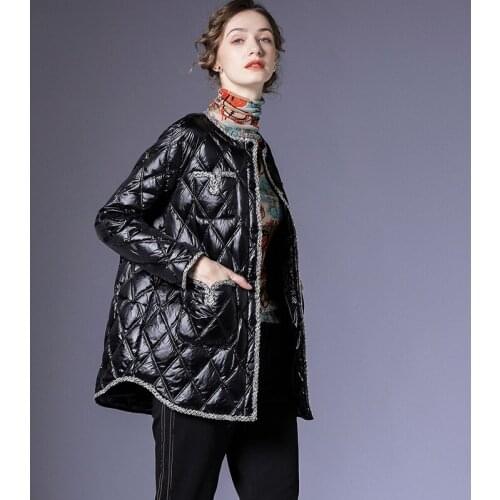 OIBEE European pyrene small fragrance color matching down jacket womens autumn 2020 womens new fashion slim long-sleeved jacke