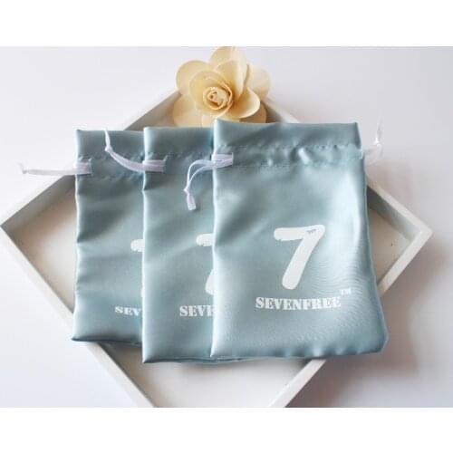 Customized Logo white Satin with two color logo pouch Drawstring Jewelry Gift Bags free shipping