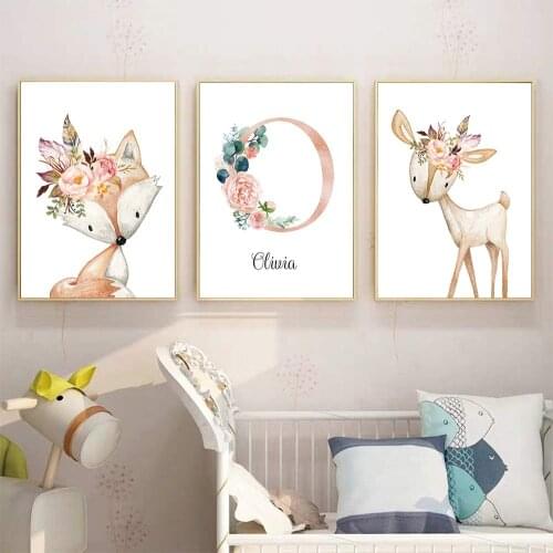 Girls Name Custom Posters And Prints Flowers Letter Canvas Painting Nursery Poster Wall Pictures Baby Girl Bedroom Decor Gift