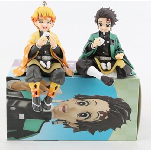 14cm Demon Slayer Zenitsu Smile Face Rice Balls Ver. PVC Action Figure Kimetsu no Yaiba Tanjirou Nezuko Model Collect Gift