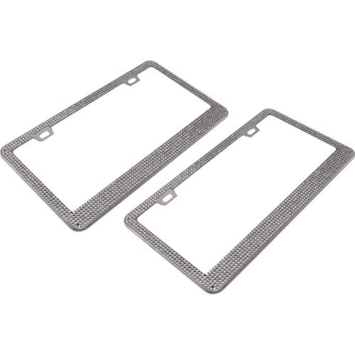 With Drill Shiny Stainless Steel Crystal License Plate Frame Handcrafted Rhinestone Flash Crystal Bling Car Accessories