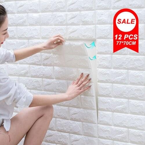 12pcs Self Adhesive Foam Wallpaper 3D Brick Wall Panel Living Room Brick Stickers Bedroom Kids Room Brick Papers Home Decoration