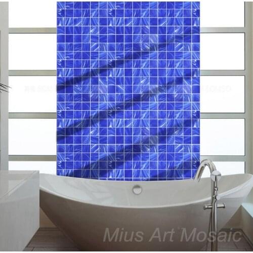 Mediterraneon style blue glass swimming pool mosaic tile shower room decoration