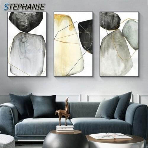 Modern Grey Stone Canvas Art Abstract Painting Luxury Wall Pictures for Living Room Nordic Stone Posters Prints Wall Art Decor