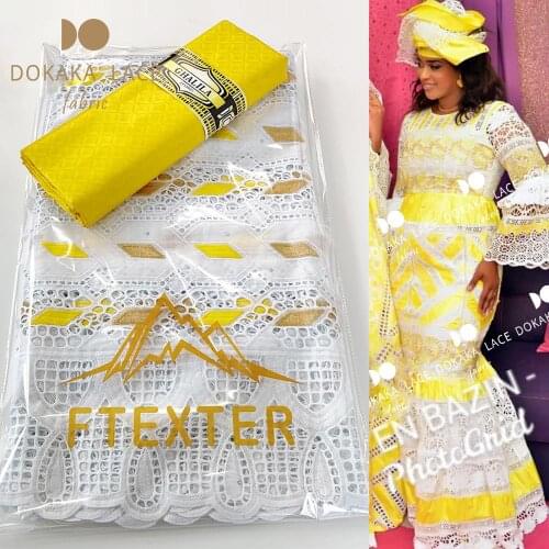 2.5+2.5 Yards Yellow Dry Laces And Bazin Riche Fabrics 2020 High Quality Guinea Senegal African Wedding Bride Basin Material