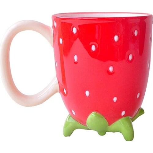 Creative Strawberry Cup Ceramic Women Red Coffee Mug Christmas Gift Cute Funny Handmade Mugs Taza Ceramica Drinkware AC50MU