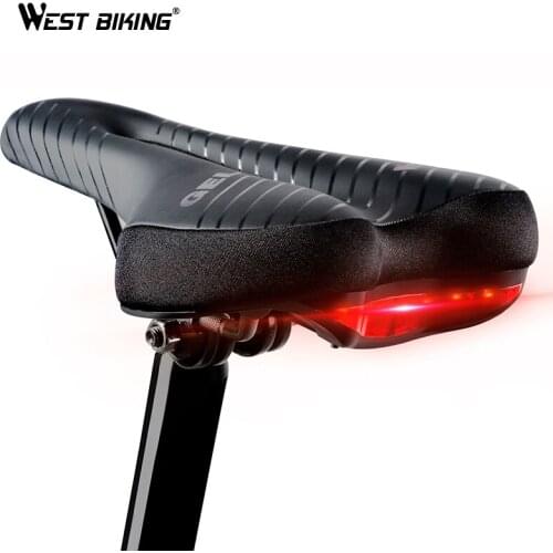 WEST BIKING Cycling Cushion PU Leather High-Elastic GEL Breathable With Taillight Waterproof Soft Hollow Safety Bicycle Saddle