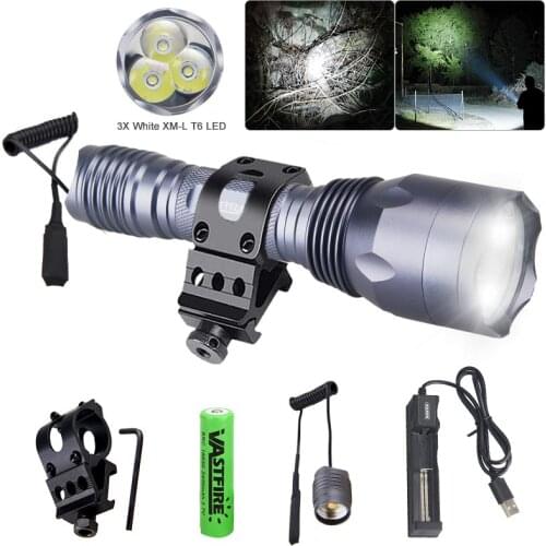 Waterproof 3x XML T6 LED Flashlight Tactical Hunting Torch Shooting Lantern with Rifle Mout Accessories