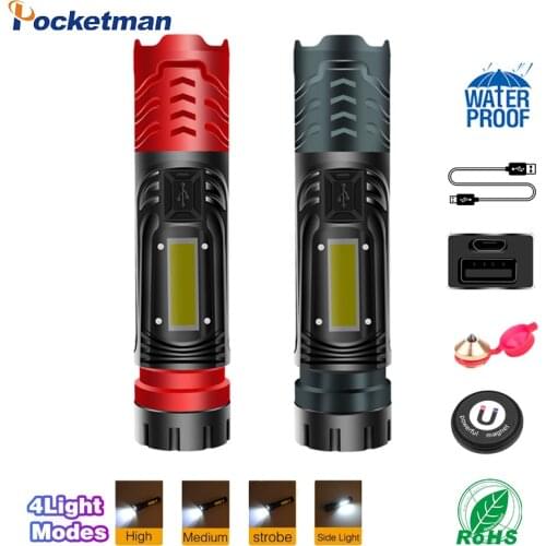 XHP99 Flashlight COB LED USB Rechargeable 26650 battery Portable Mini Magnetic Working Light Zoomable Storbe Camping Torch Light