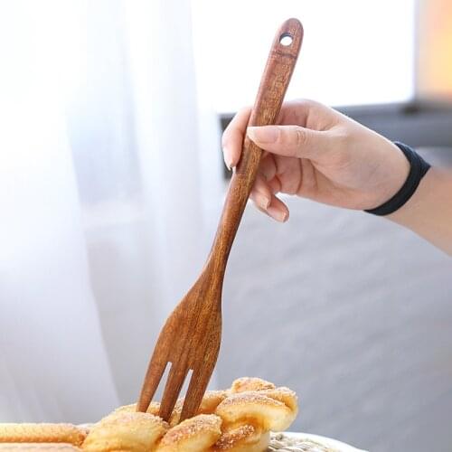 Japanese Acacia Wood Fork Hand Made Salad Mixing Wooden Fork Cooking Fork Tableware Spoon Fork