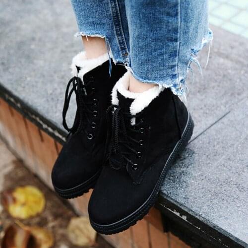 2021 Woman Boots Lace Up Rubber Ankle Boots Woman Winter Shoes Woman Platform Rubber Boots Low Heels Winter Warm Snow Boots